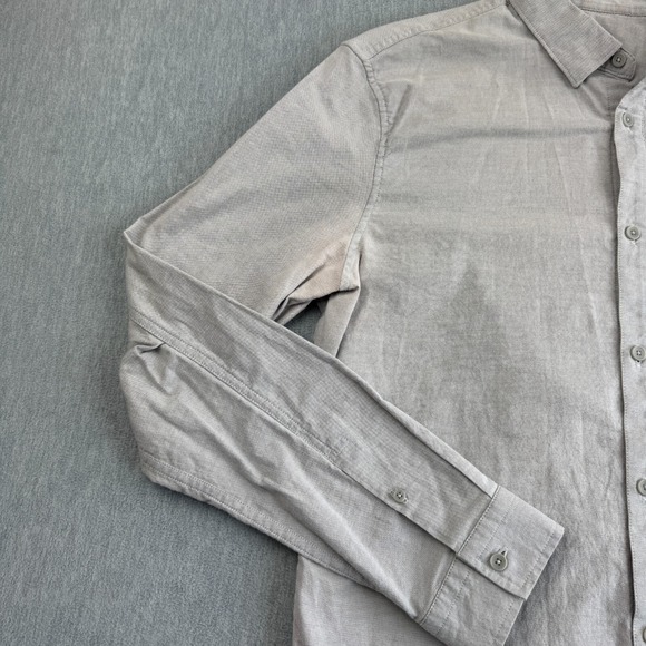 Lululemon Shirt Men XL Gray Stretch Long Sleeve Button Up Preppy Collard STAINED - Picture 5 of 12